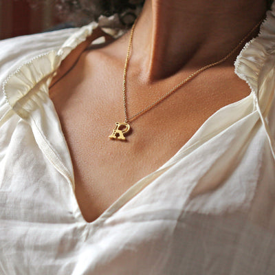 Alex Monroe 22ct Gold Vermeil Just My Type Letter R Necklace - Rococo Jewellery
