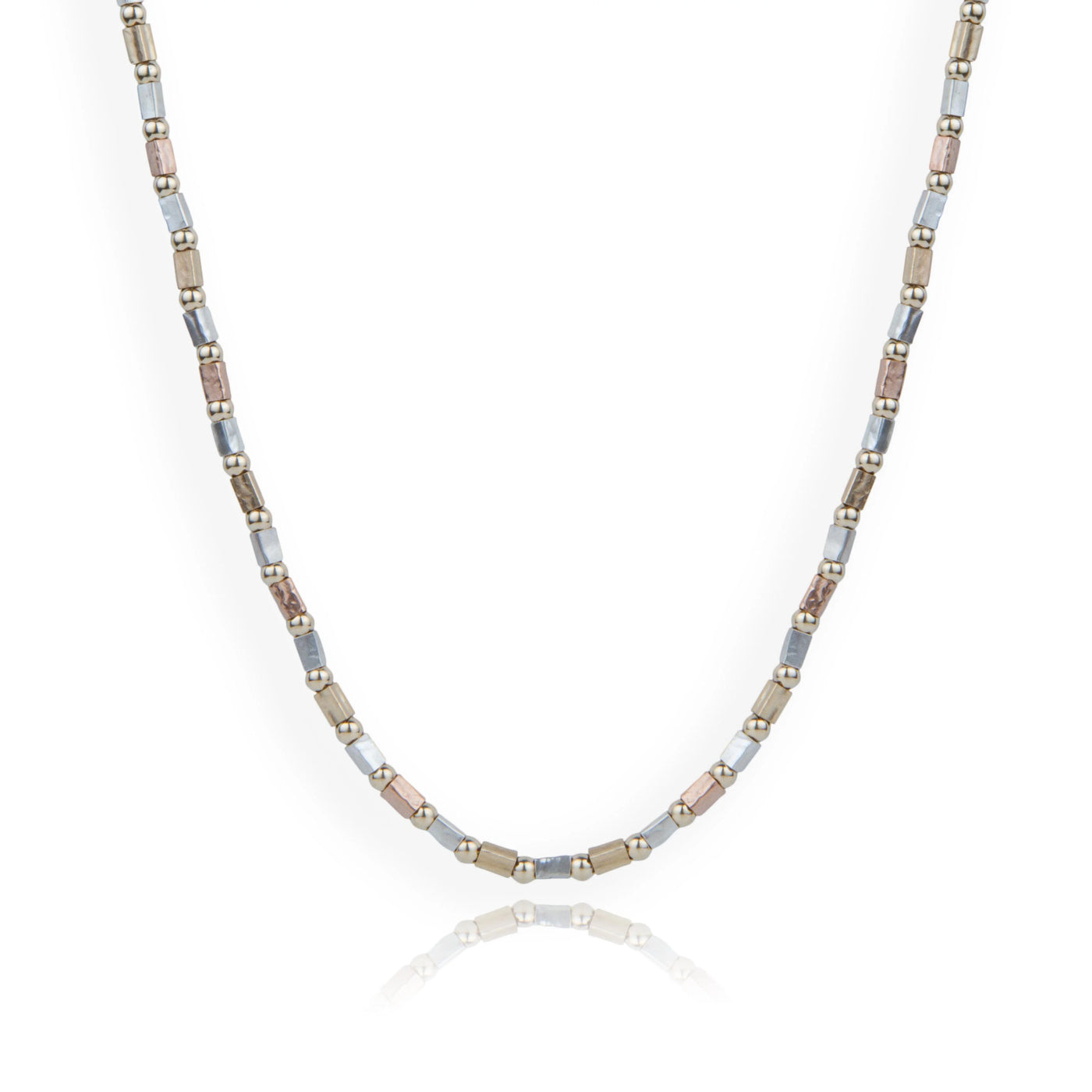 Lavan Gold and Silver Tri-Colour Barrels Necklace