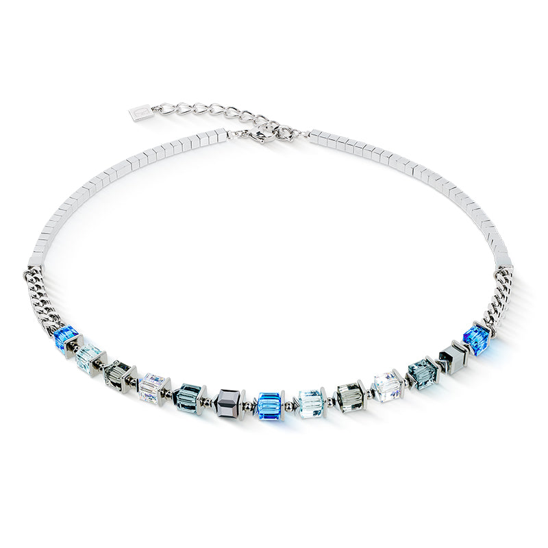 Coeur De Lion Sparkling Cubes Fusion Silver Blue Chain Necklace