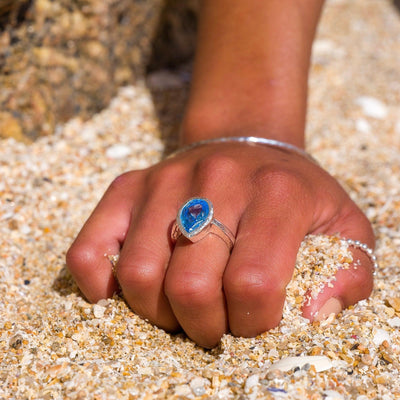Blue Topaz Ocean Droplet Ring - Rococo Jewellery