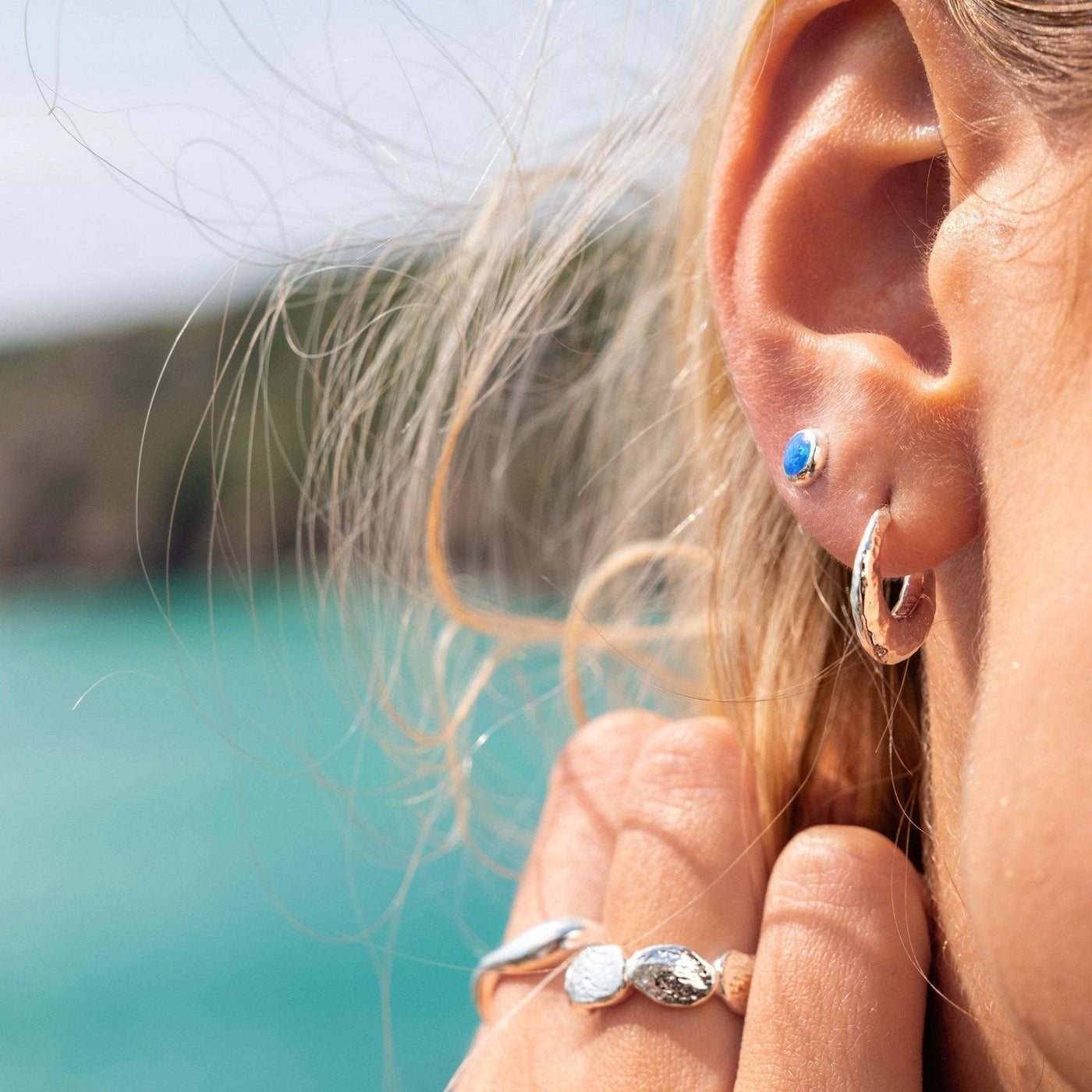 Sea Gems Sterling Silver Ocean Nomad Huggie Hoop Earrings