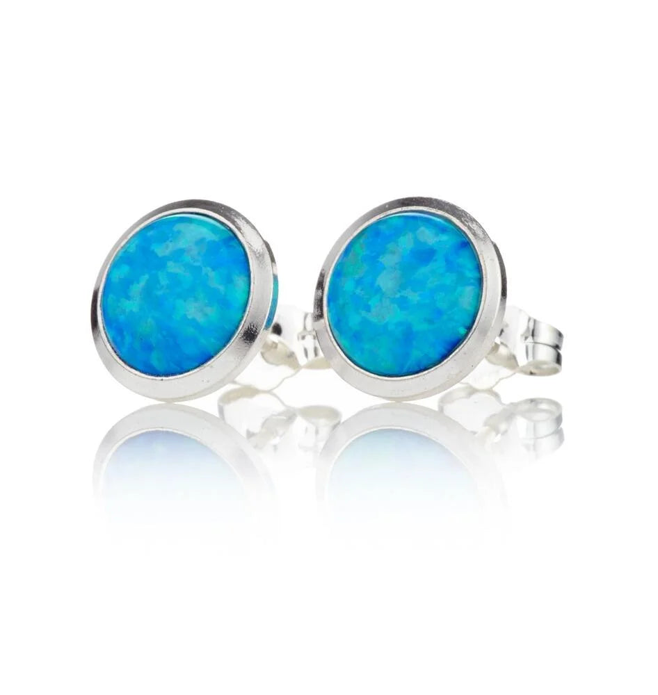Lavan Sterling Silver Opal Round Stud Earrings