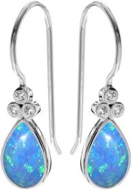 Silver Teardrop Blue Opalique and Triple Cubic Zirconia Earrings