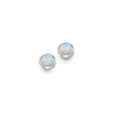 Blue or White Opal Round Stud Earrings in Sterling Silver - Rococo Jewellery
