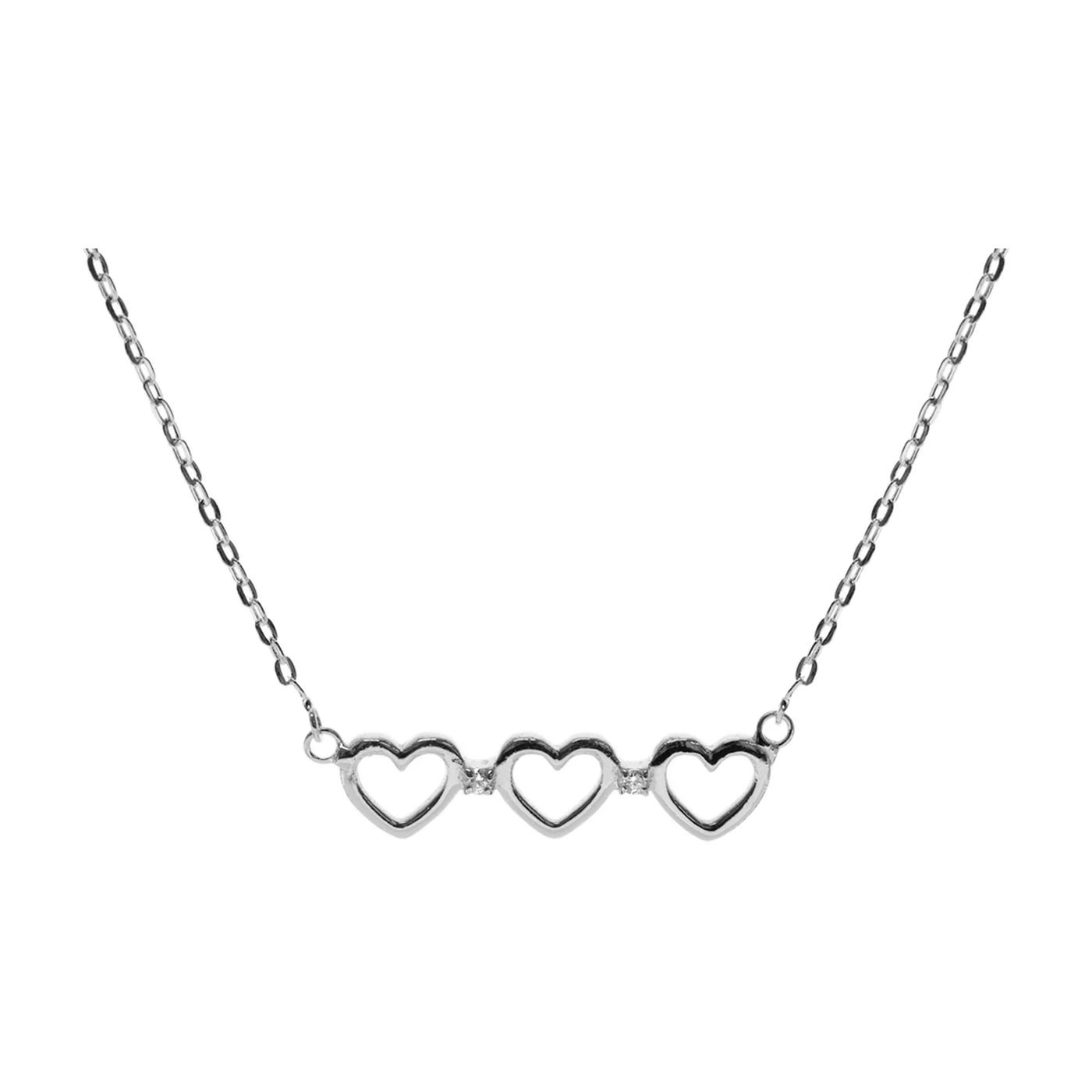 Sterling Silver Triple Open Heart Necklace