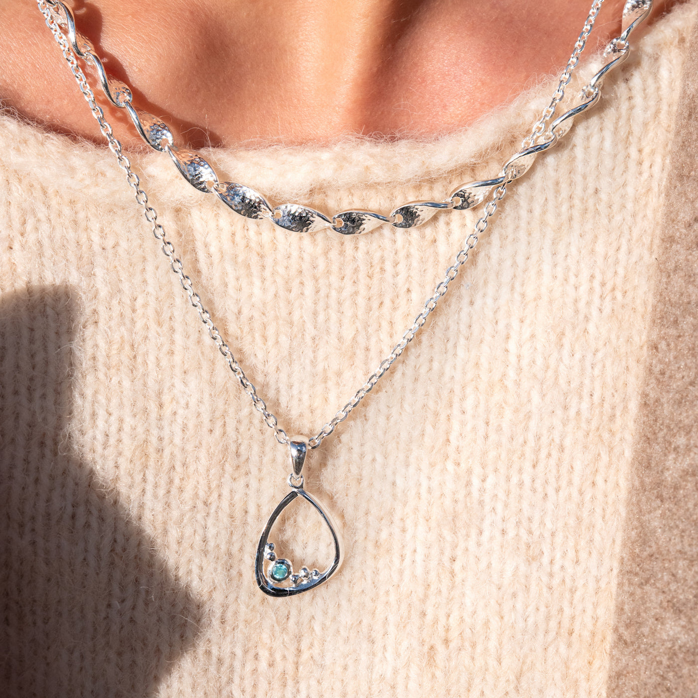 Sea Gems Sterling Silver Blue Topaz Organic Shape Pendant
