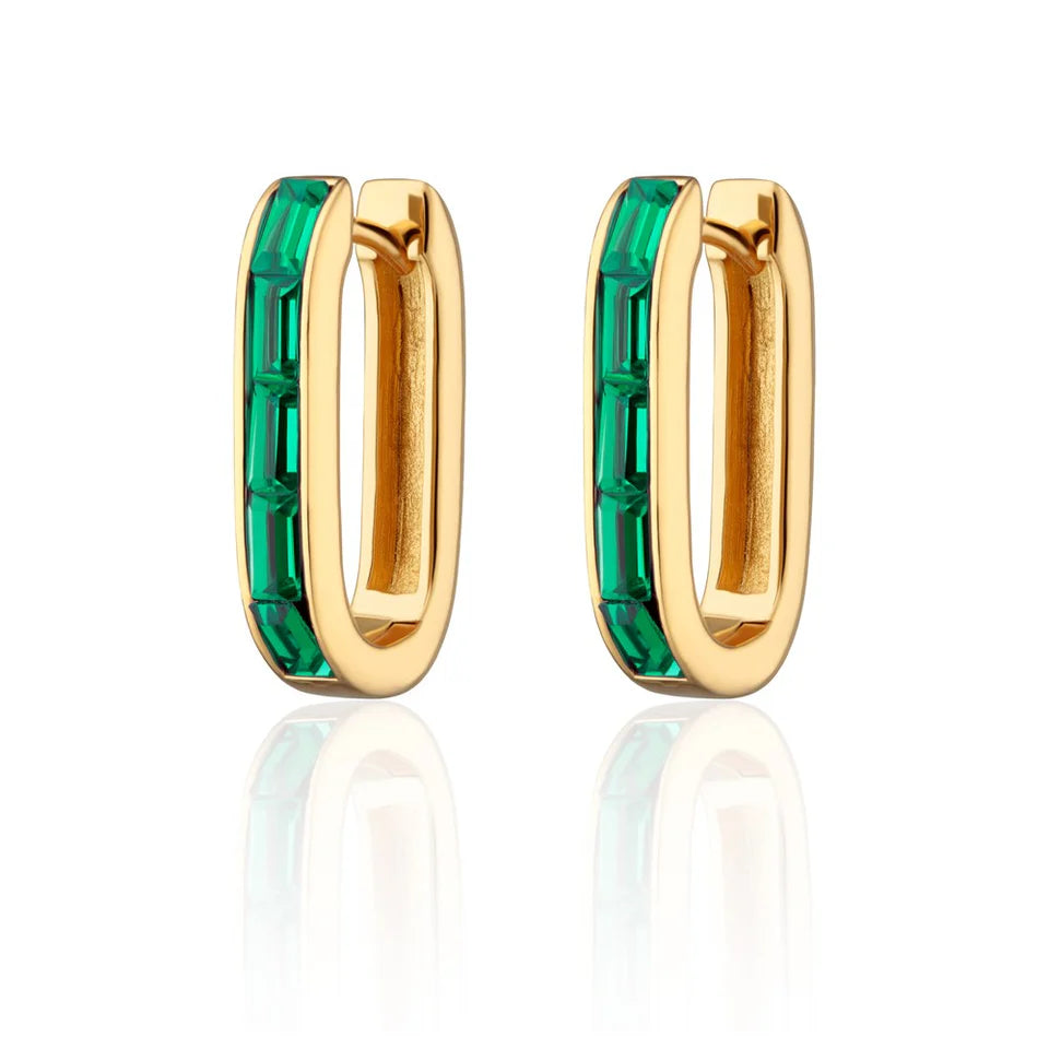 Scream Pretty Gold Green Oval Baguette Hoop Earrings