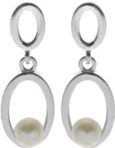 Sterling Silver Freshwater Pearl Open Oval Stud Earrings