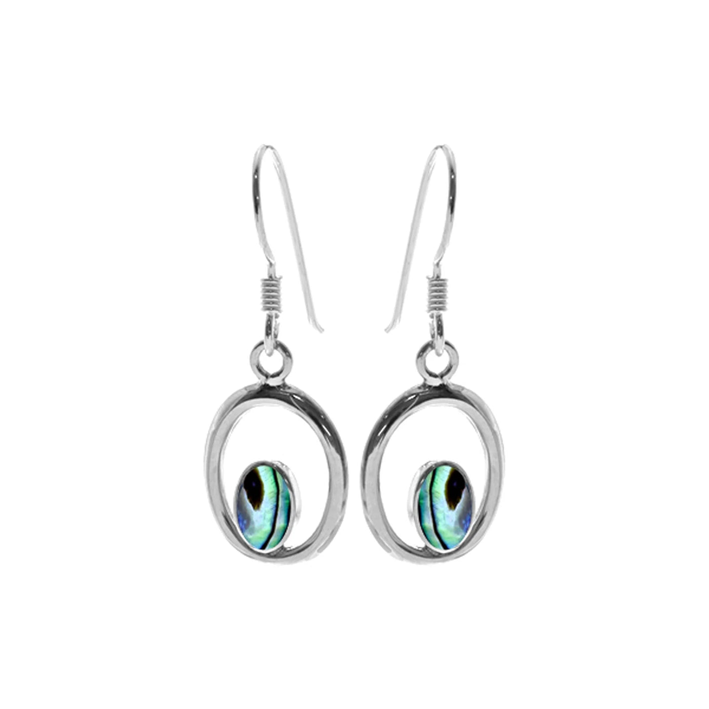 Sterling Silver Oval Paua Shell Drop Earrings