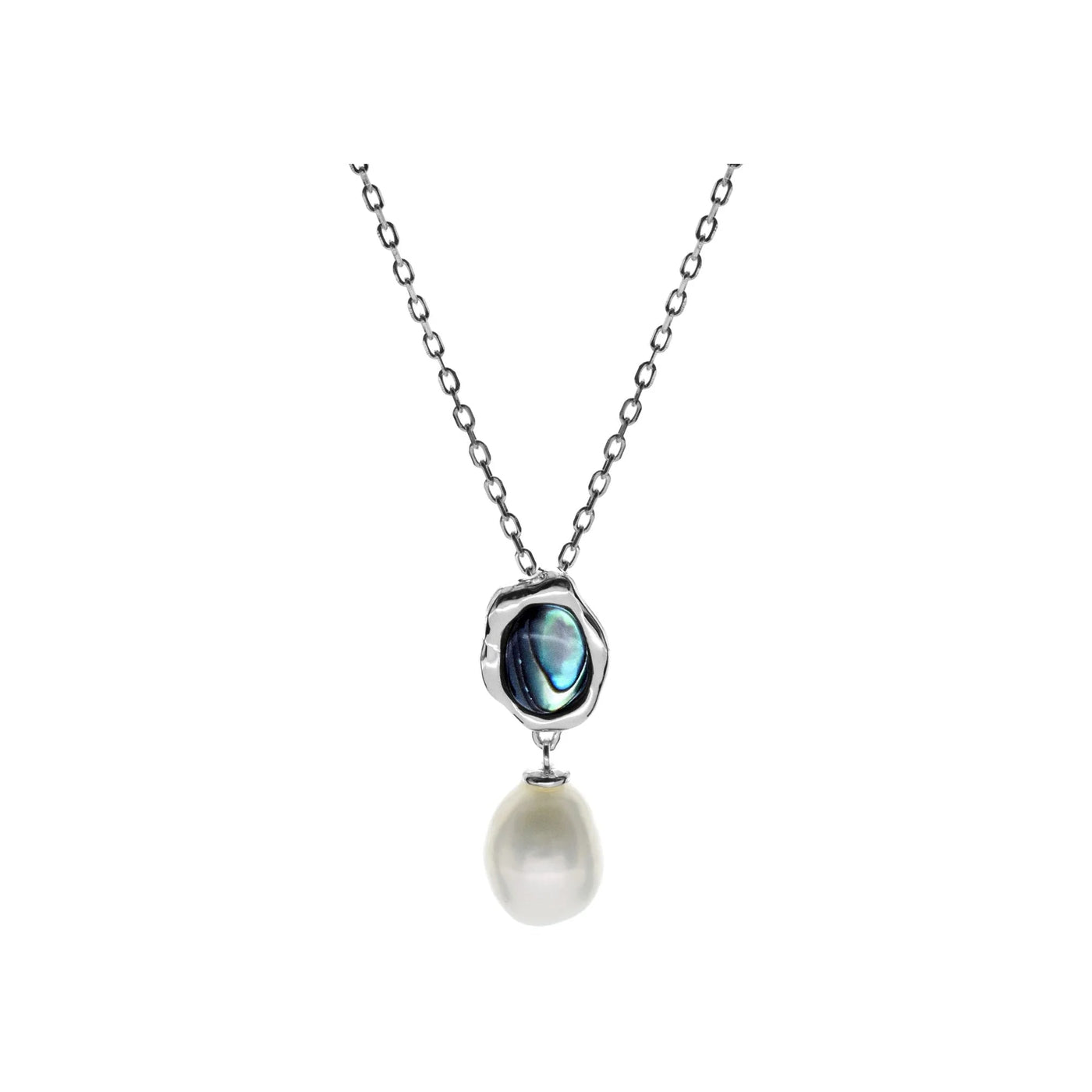 Sterling Silver Organic Paua Shell & Pearl Pendant