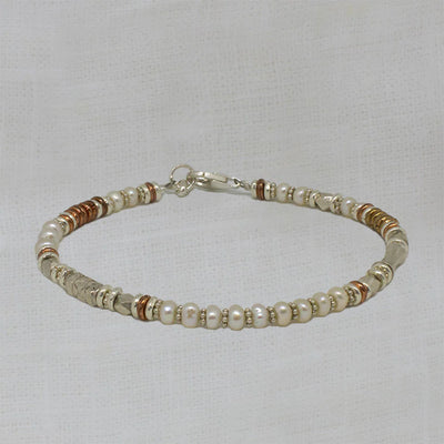 Silver Freshwater Pearl and Mixed Metals Bracelet