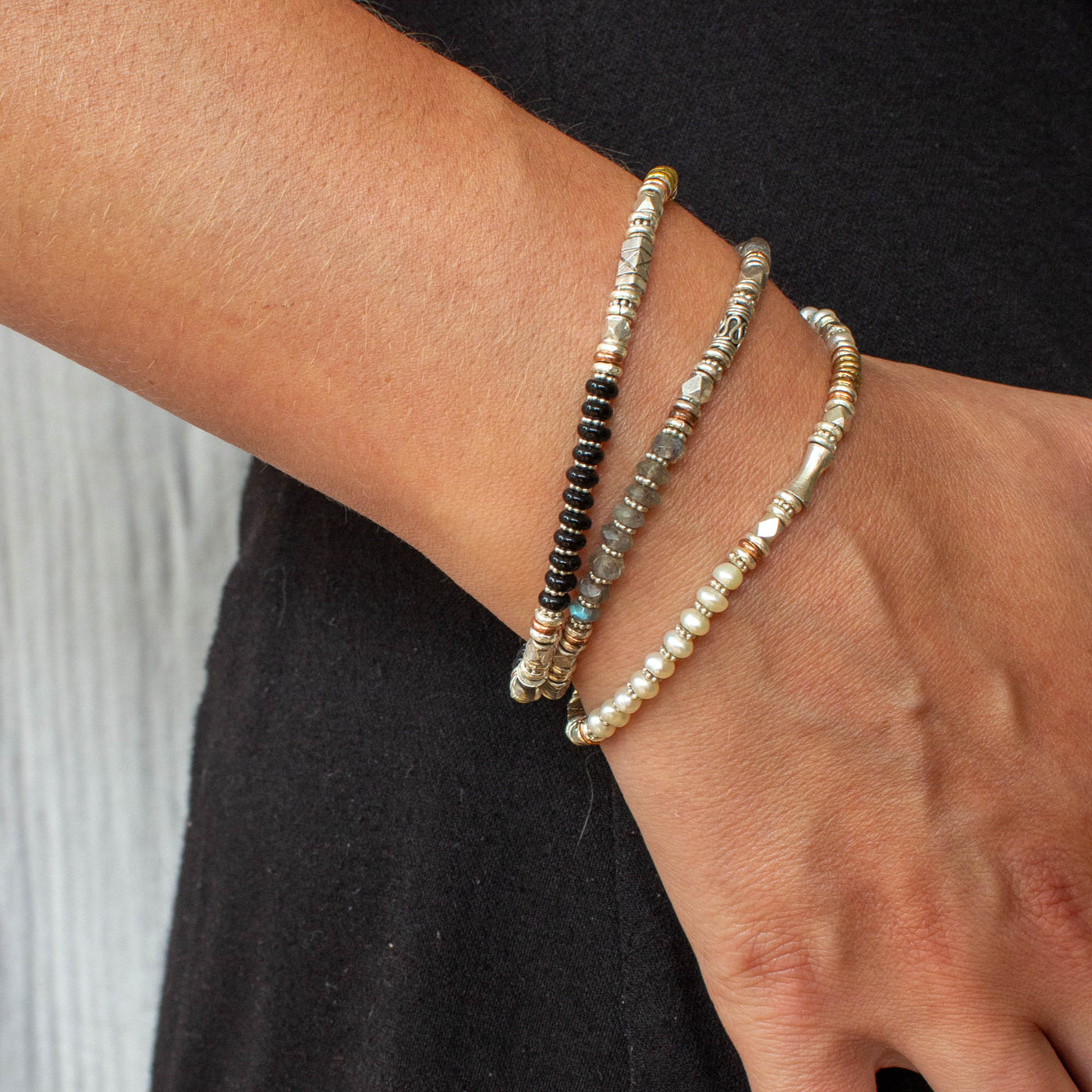 Silver Freshwater Pearl and Mixed Metals Bracelet