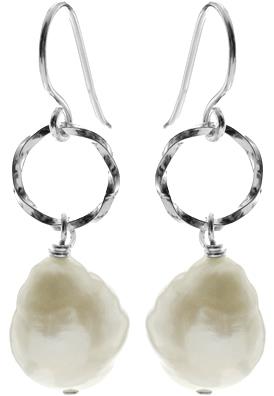 Sterling Silver Twisted Circle Freshwater Pearl Earrings