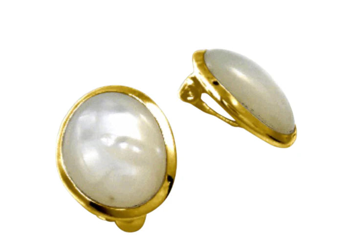 Gold Mother of Pearl Clip Earrings