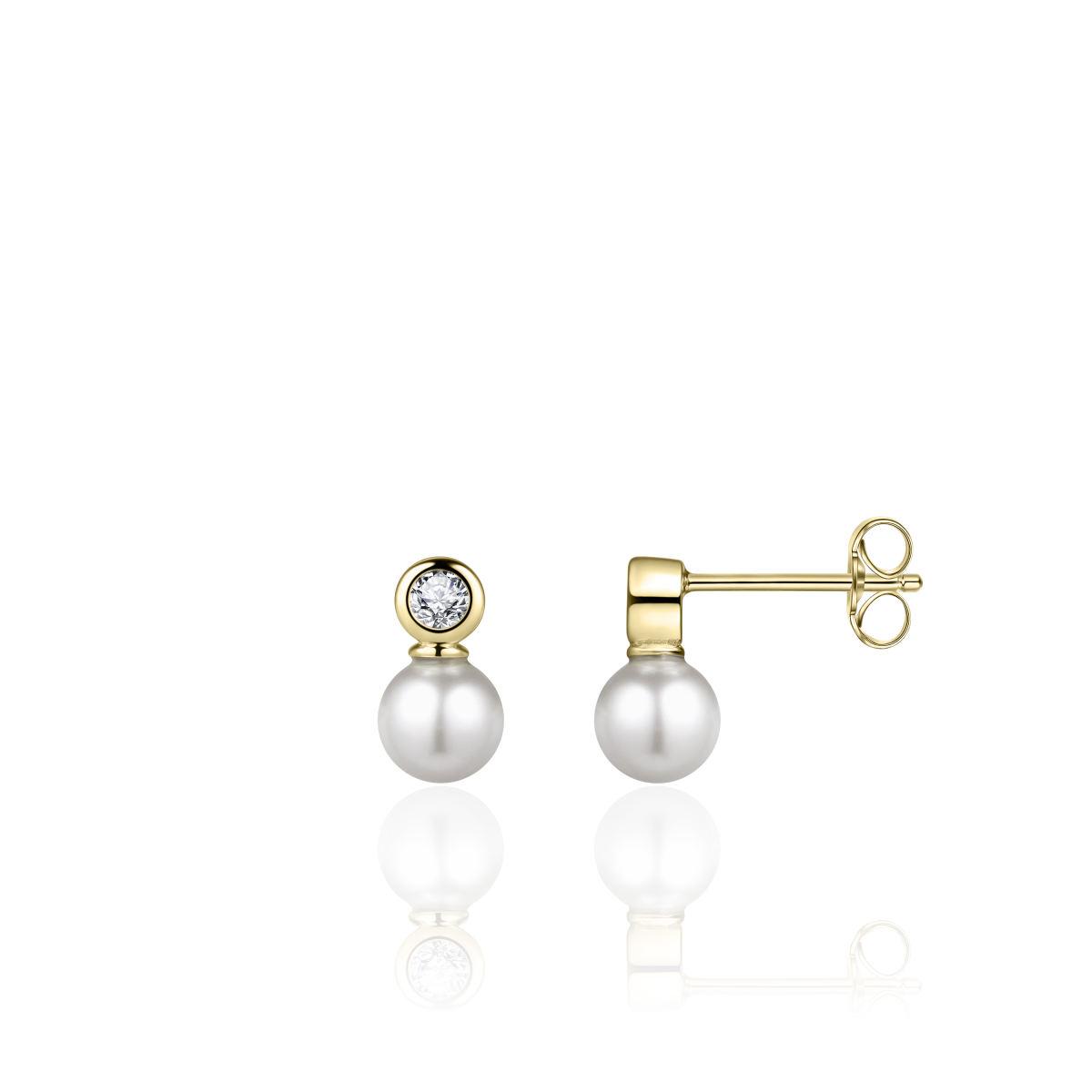 Gold Vermeil Cubic Zirconia Pearl Stud Earrings