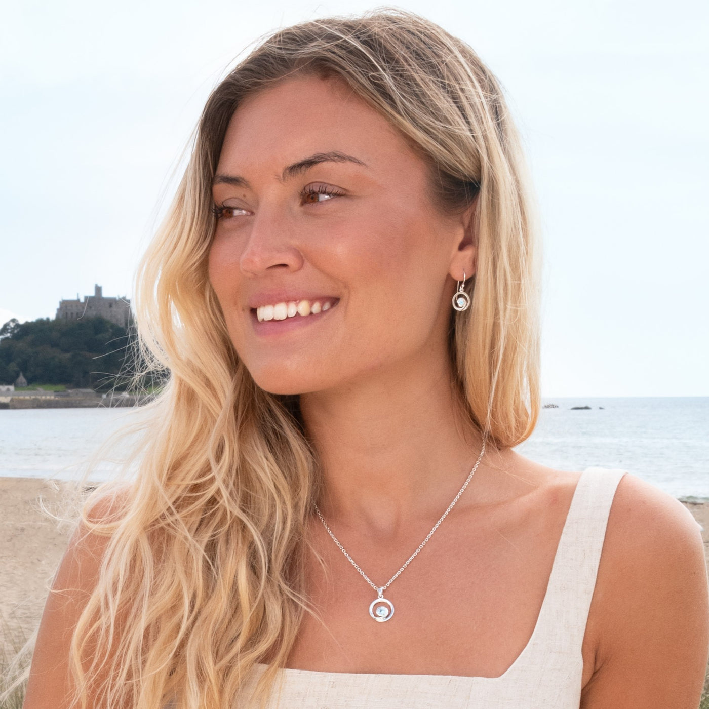Sea Gems Sterling Silver Blue Topaz Wave Pendant Necklace