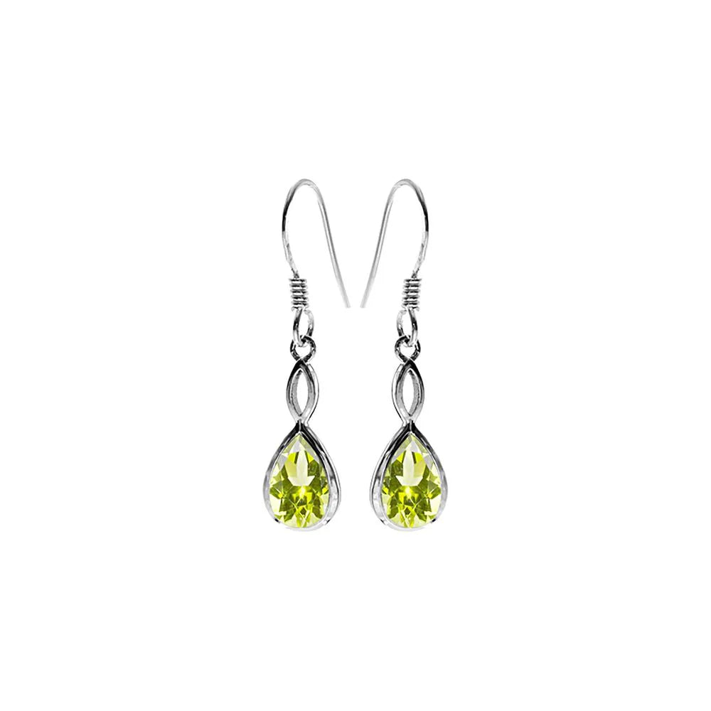 Sterling Silver Faceted Peridot Teardrop Drop Earrings