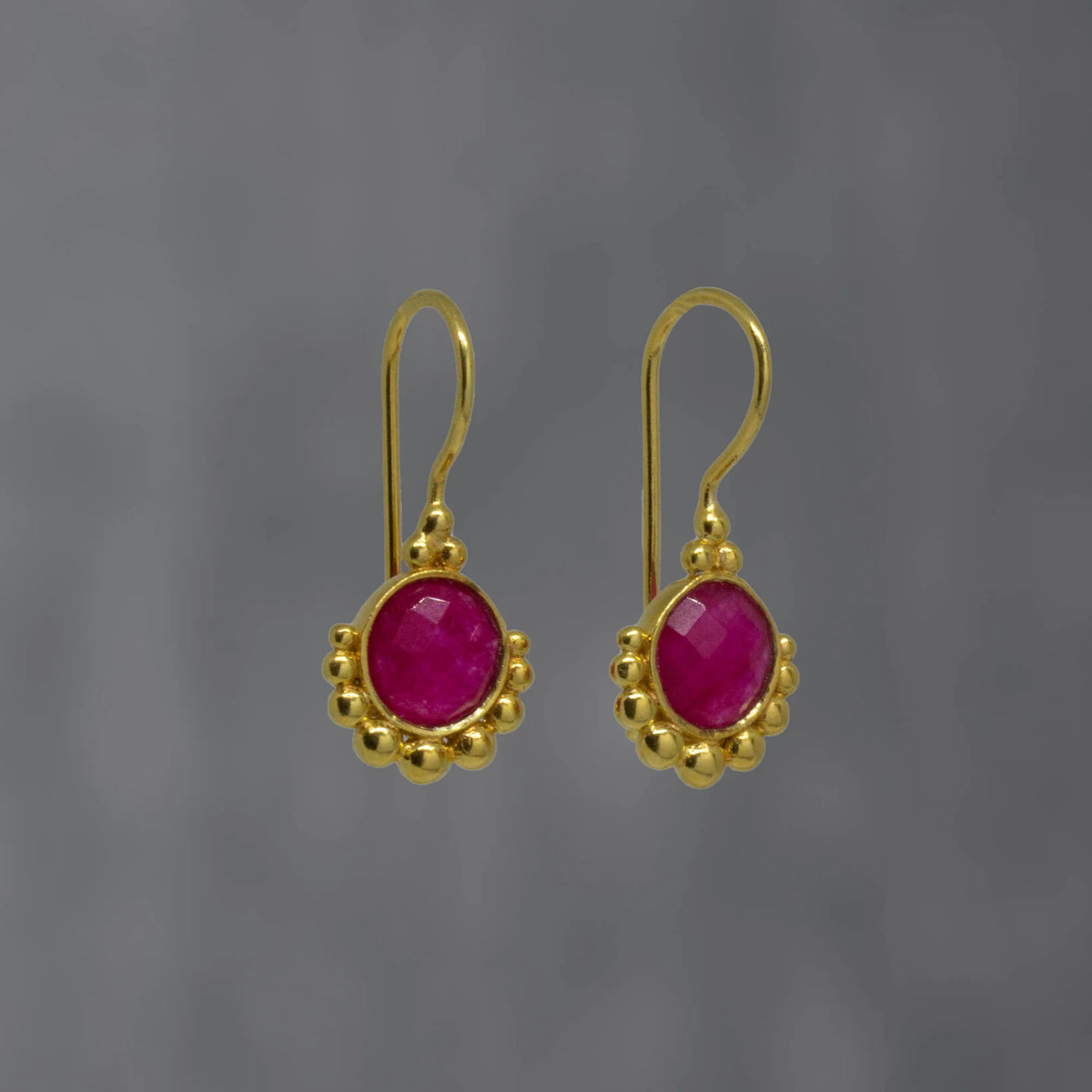 18ct Gold Vermeil Dot Pink Quartz Drop Earrings