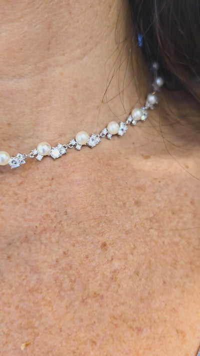 Sterling Silver Pearl & Cubic Zirconia Necklace