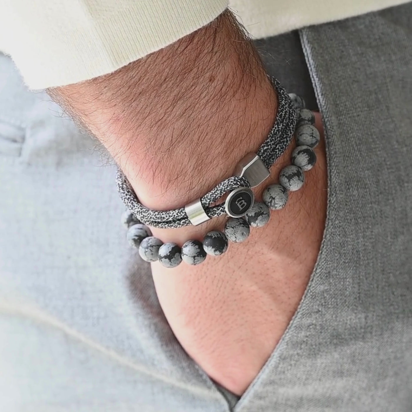 Snowflake Obsidian Gemstone Beaded Bracelet