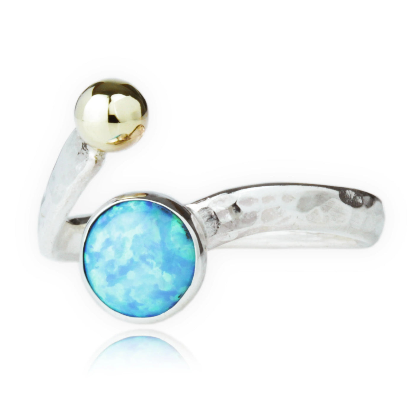 Lavan Sterling Silver Gold Bead Blue Opal Ring