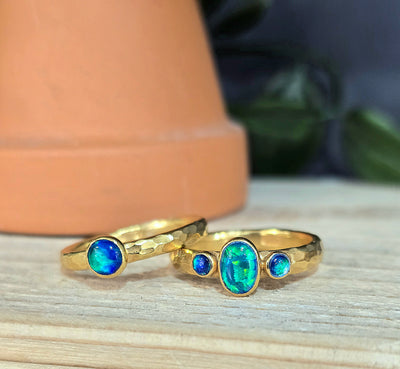 Lavan 18ct Gold Vermeil Single Blue Jelly Opal Ring