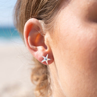 Sea Gems Sterling Silver Blue Topaz Starfish Stud Earrings