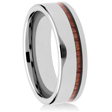 Tungsten Carbide Ring with Off Centre Wooden Inlay
