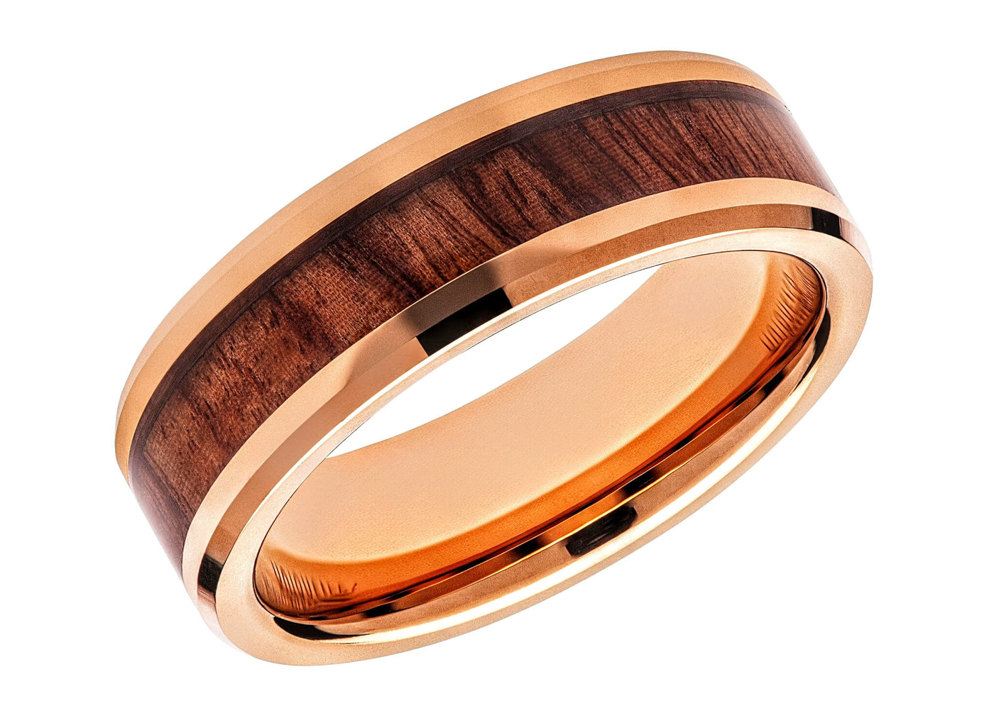 Wood Inlay and Rose Gold IP Plating Tungsten Carbide Ring
