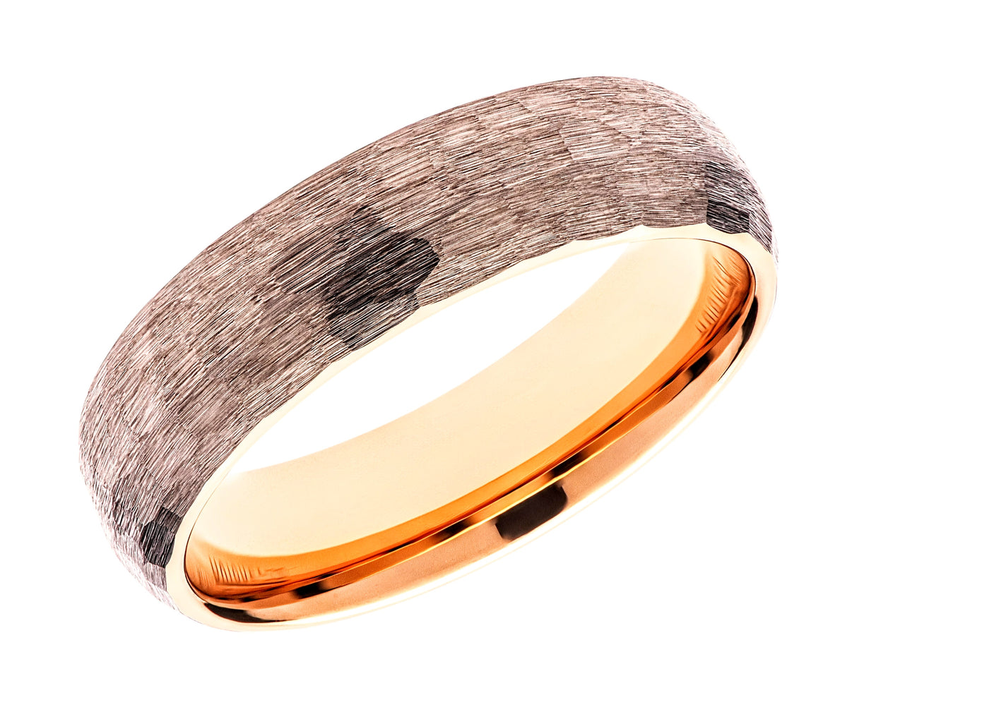 Hammered Tungsten Carbide Ring with Rose IP Plating