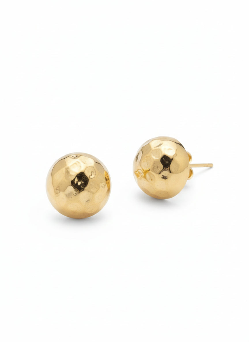 Gold Vermeil Hammered Dome Stud Earrings