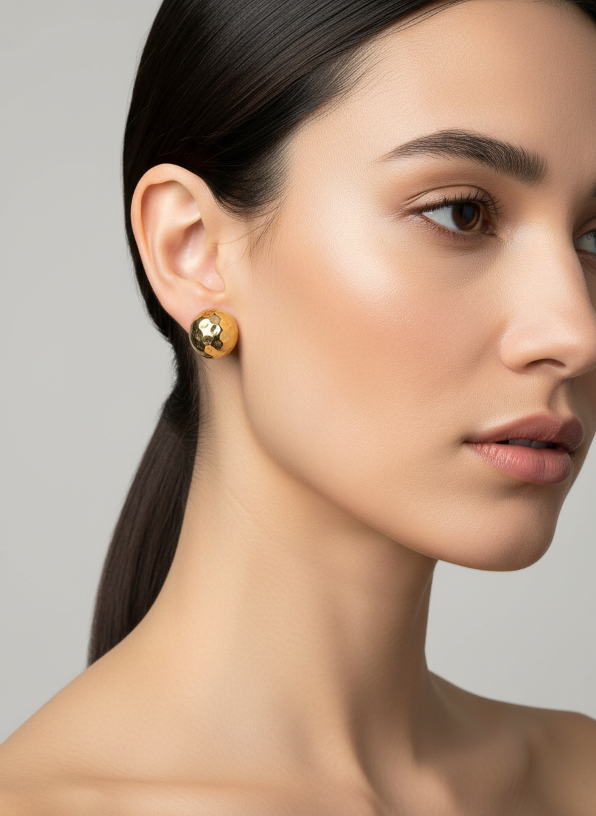 Gold Vermeil Hammered Dome Stud Earrings