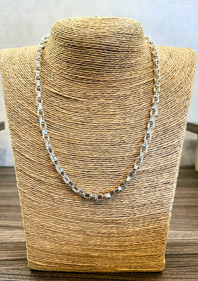 Sterling Silver Oblong Links Chain Necklace