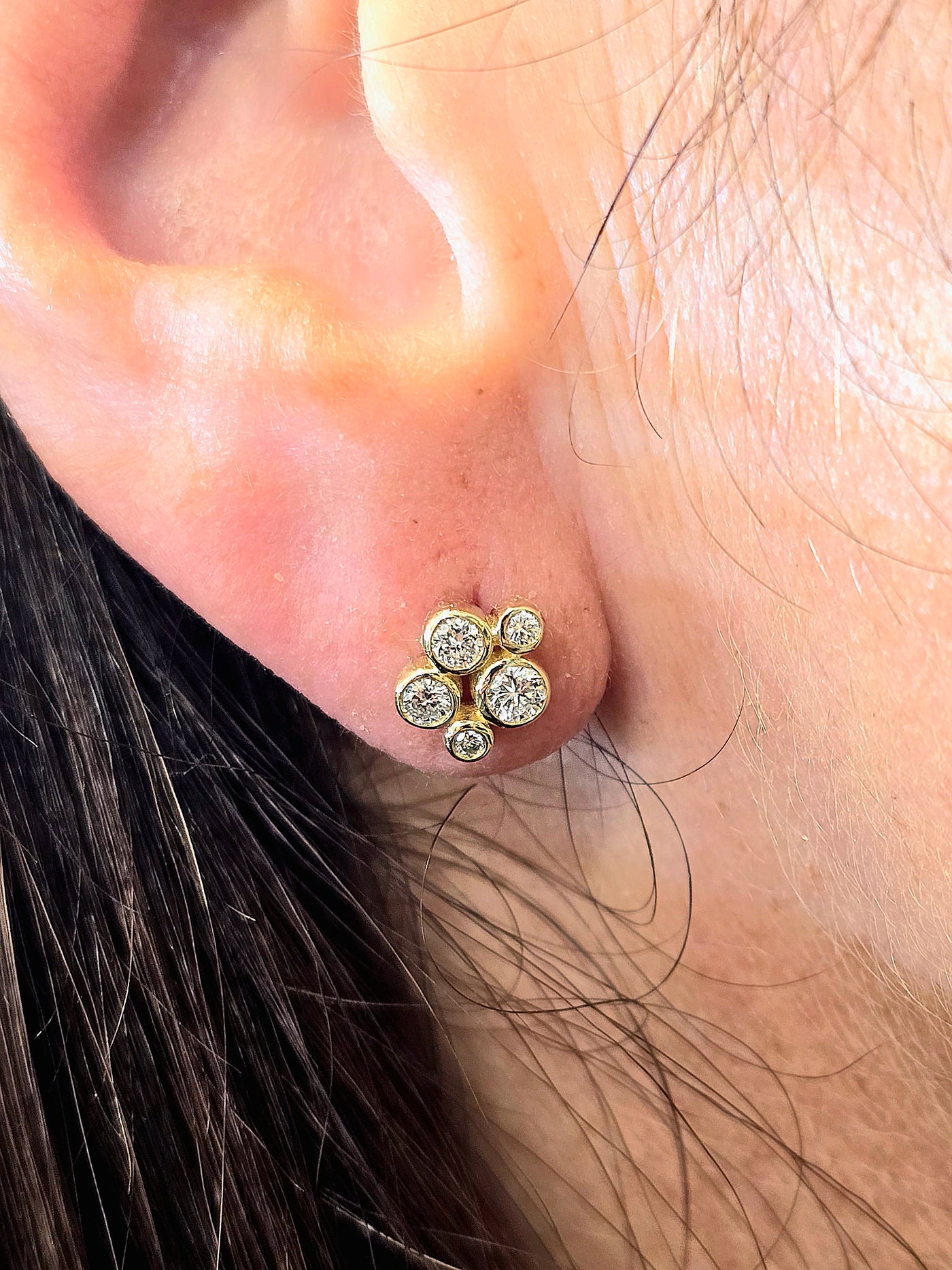 9ct Yellow Gold Lab Grown Diamond Cluster Stud Earrings