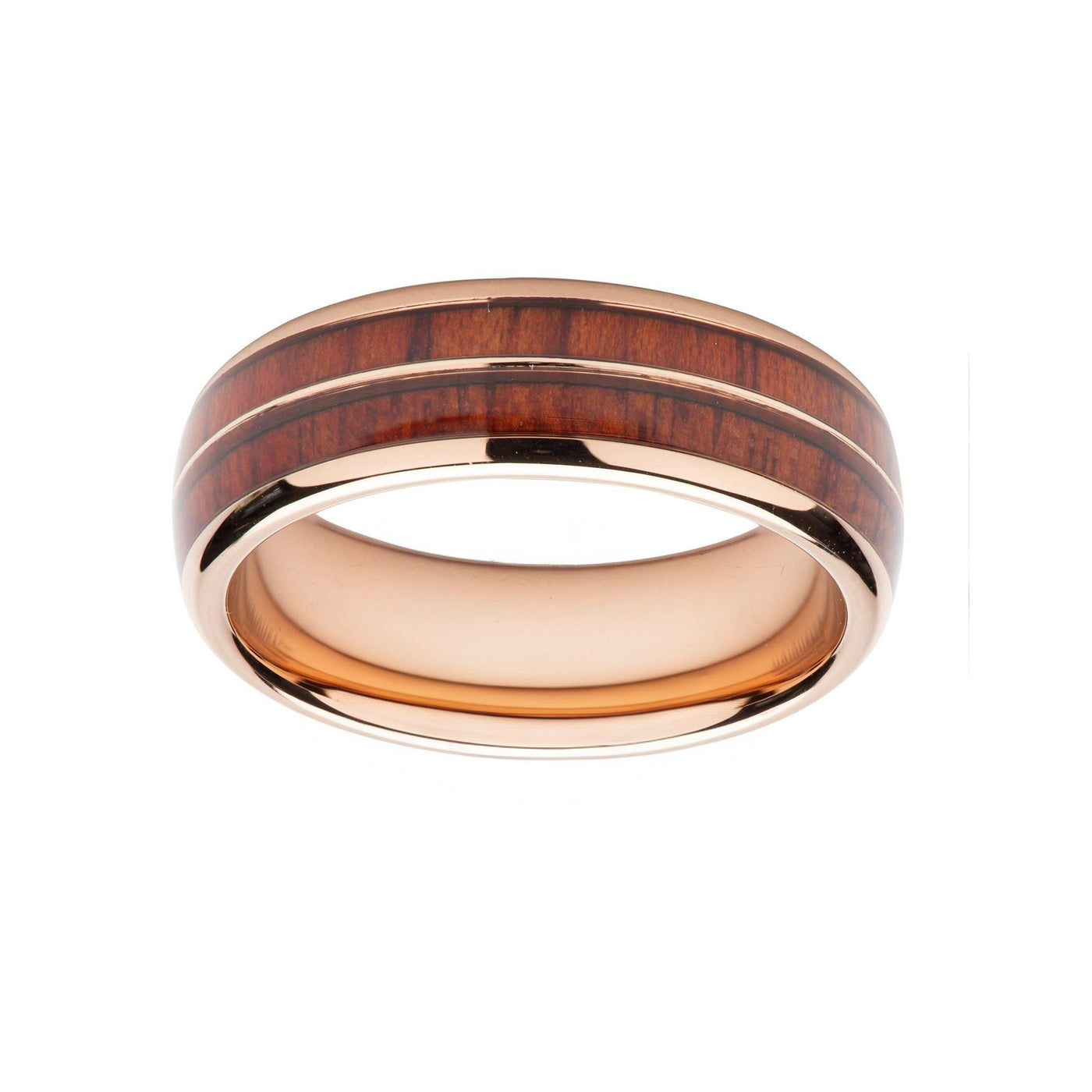 7mm Wood Inlay with Rose IP Band Ring