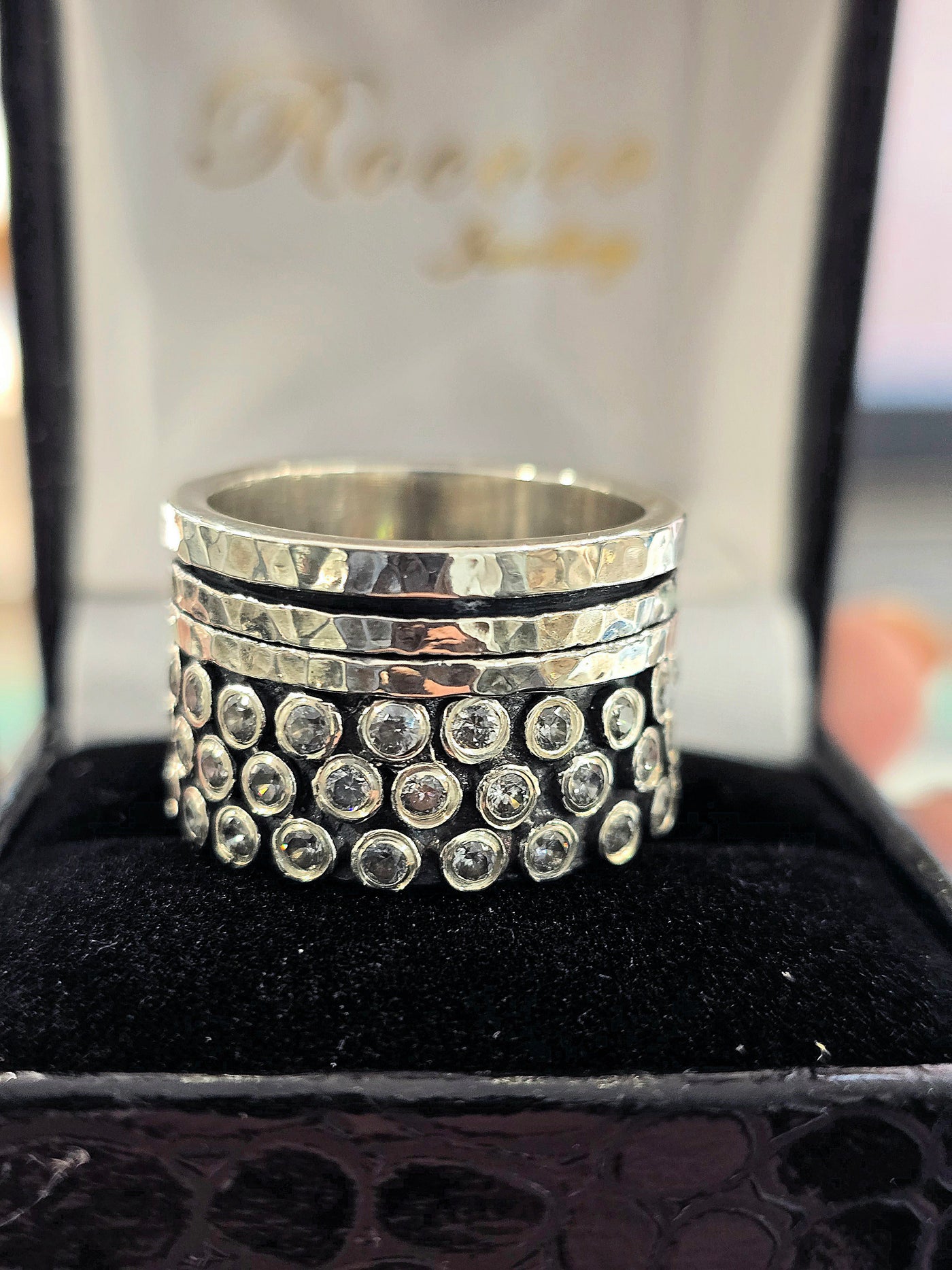 Yaron Morhaim Sterling Silver and Oxidised Spinning Ring with Cubic Zirconia