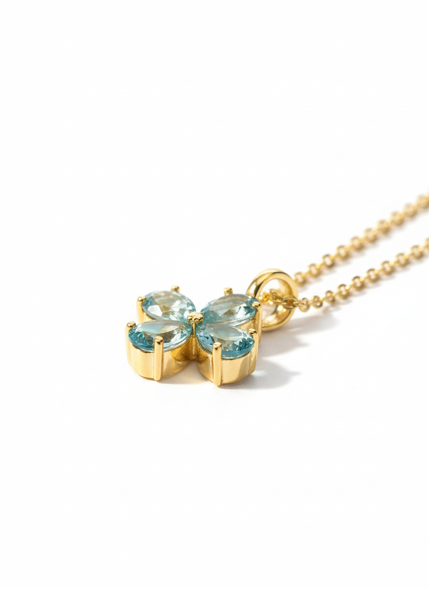 Gold Vermeil Blue Topaz Flower Pendant Necklace