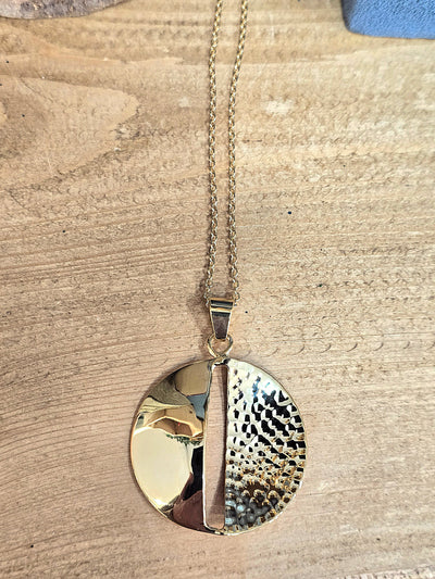 Gold Vermeil Smooth & Textured Disc Pendant Necklacce