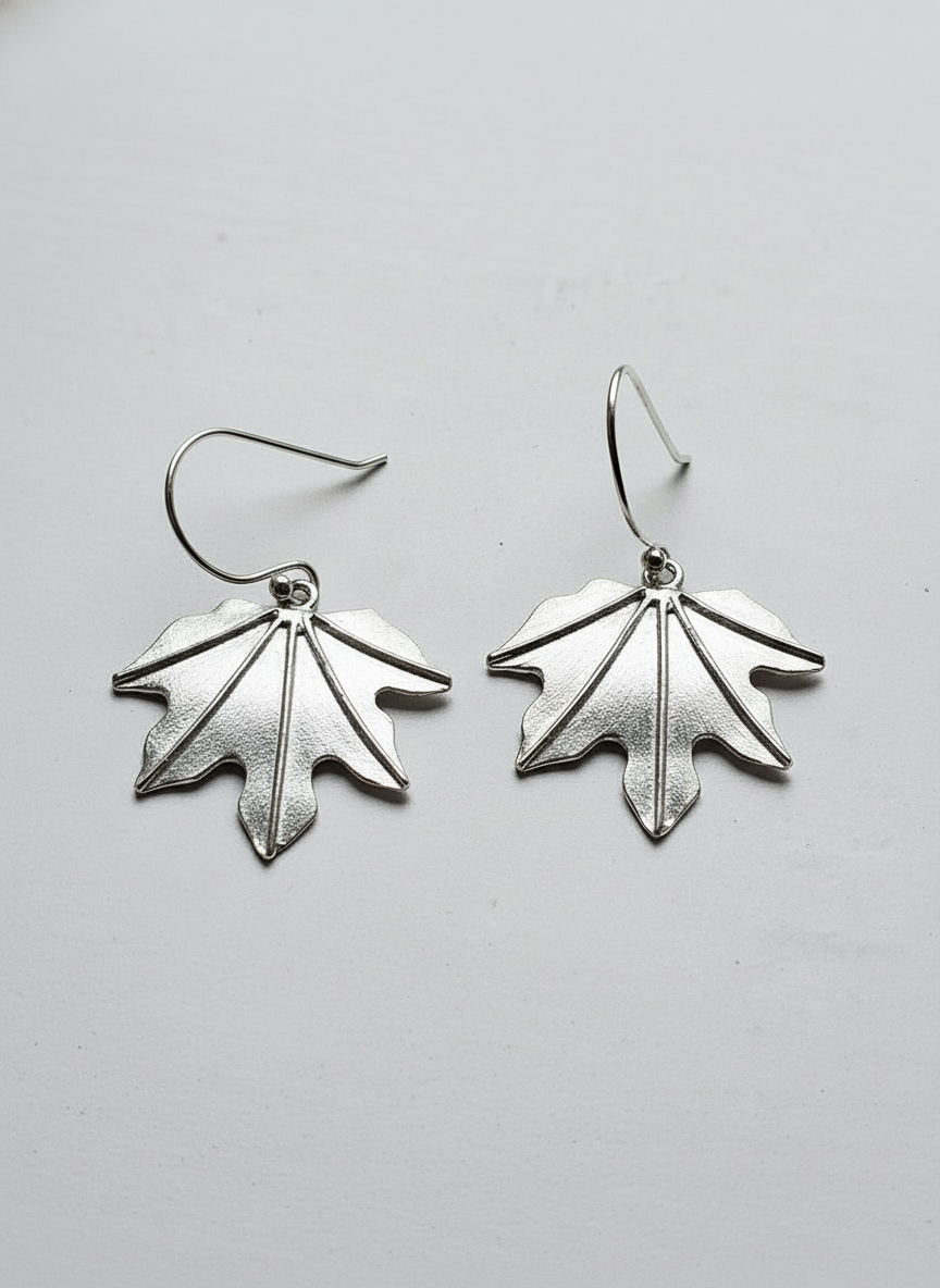 Sterling Silver Leaf Drop Earrings