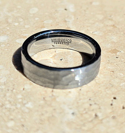 Unique & Co Tungsten Carbide Hammered White/Silver IP Ring