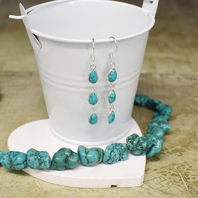 Silver Triple Teardrop Bezel-Set Blue Mohave Earrings
