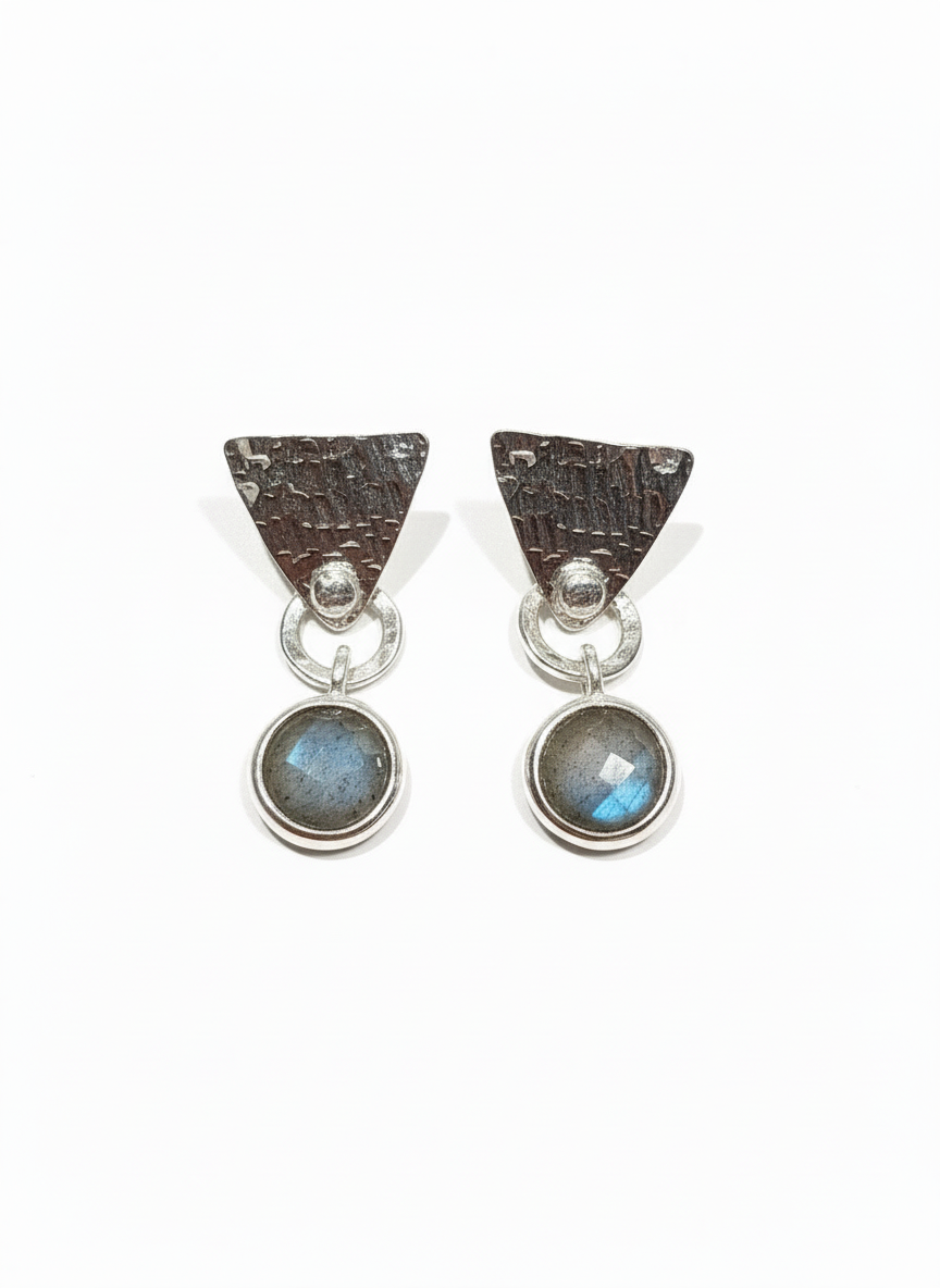 Sterling Silver Geometric Labradorite Drop Earrings
