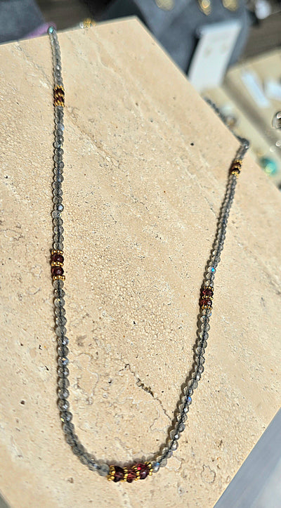 18ct Gold Vermeil Labradorite and Garnet Beaded Necklace