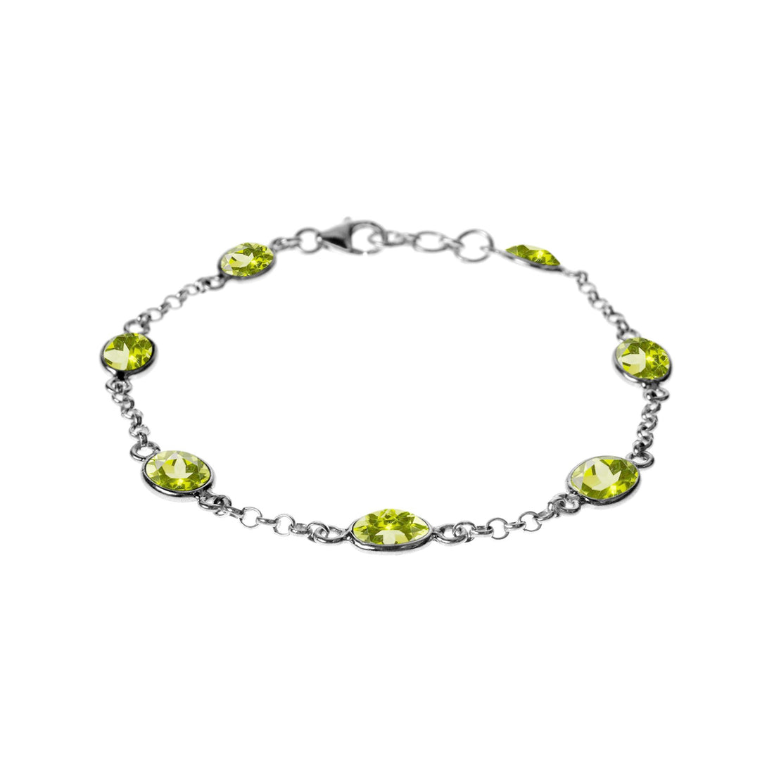 Sterling Silver Bezel-Set Faceted Peridot Chain Bracelet