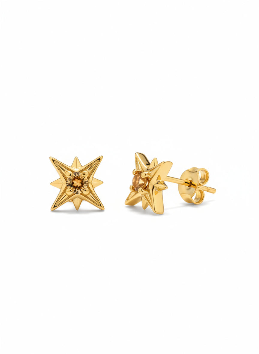 18ct Gold Vermeil Golden Citrine North Star Stud Earrings
