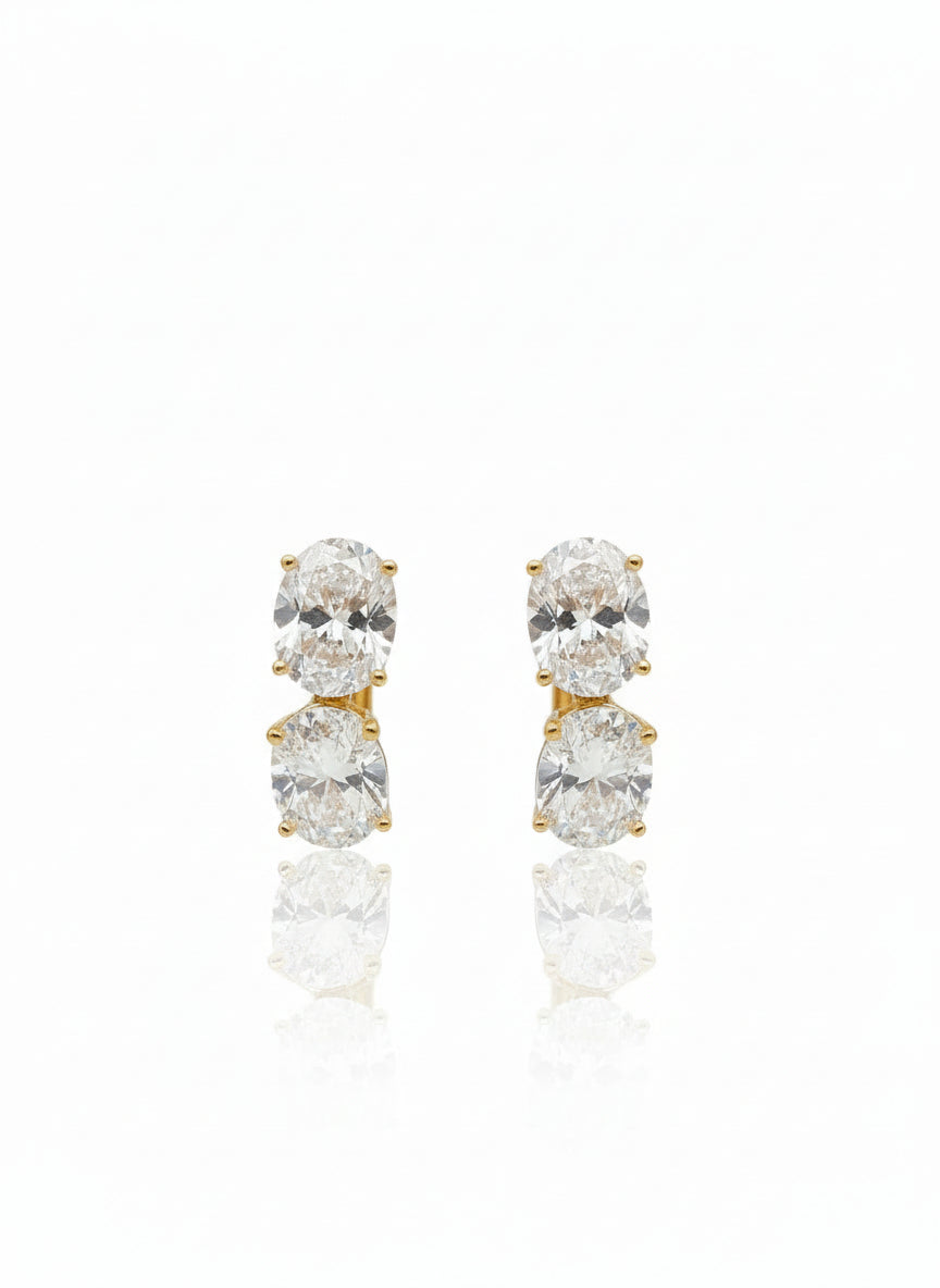Gold Vermeil Oval Cubic Zirconia Drop Earrings