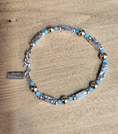 Gold and Blue Opal Silver Barrels Bracelet