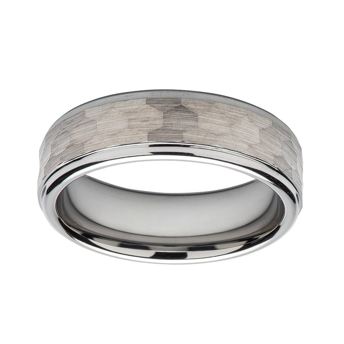 Flat Court Hammered Tungsten Carbide Band Ring
