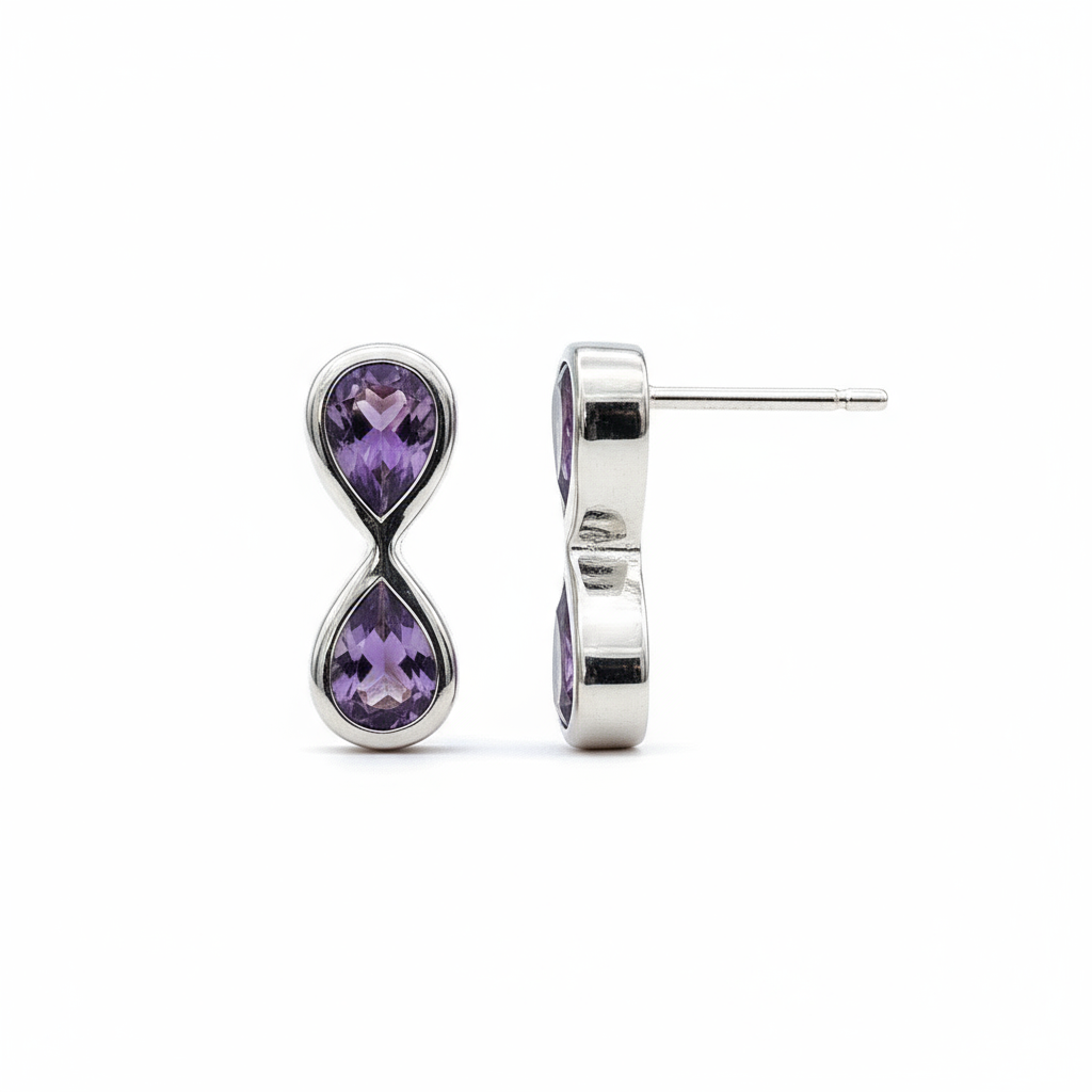 Unique & Co Sterling Silver Amethyst Drop Earrings