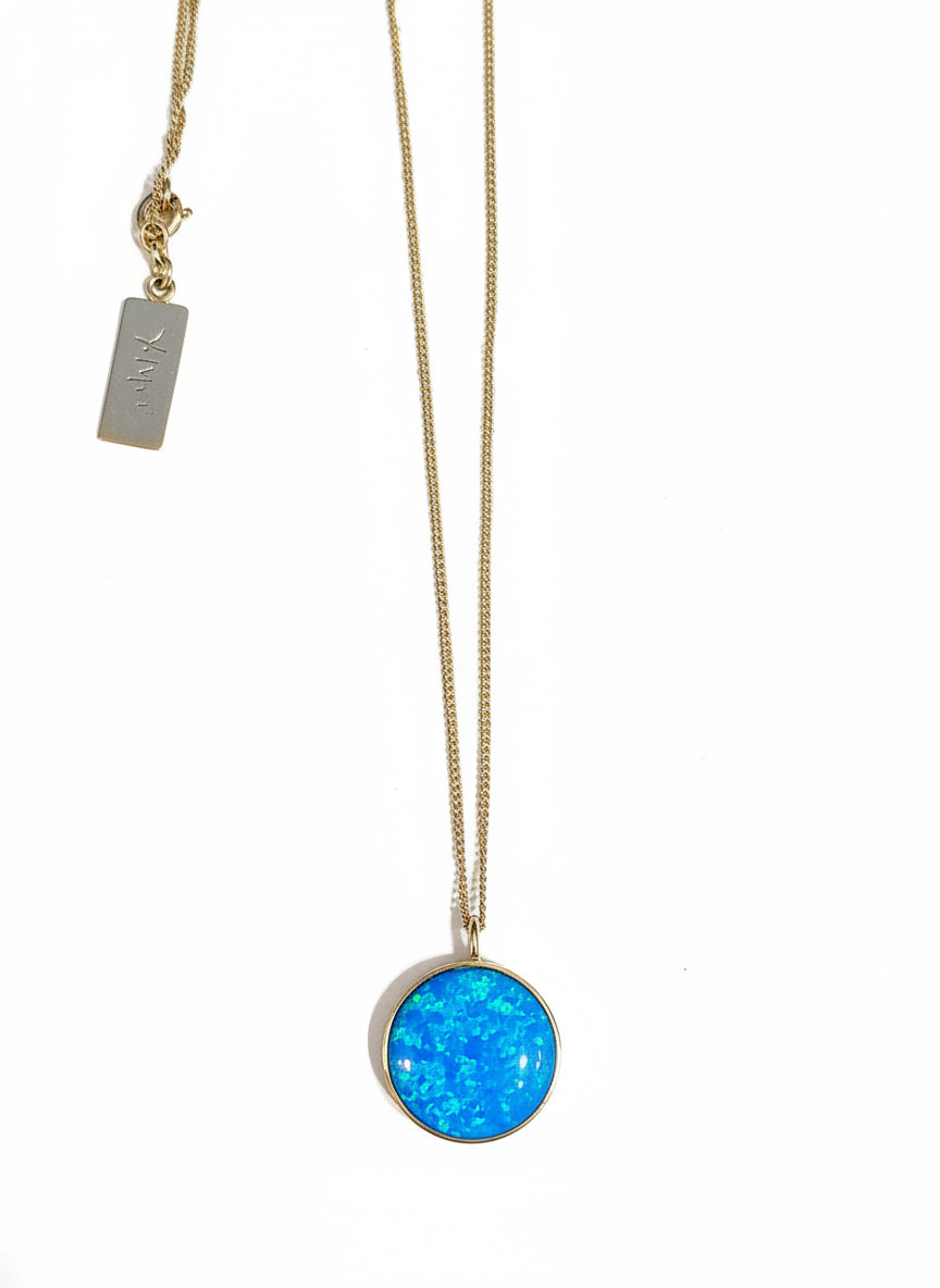Yaron Morhamain Round Blue Opal Pendant Necklace